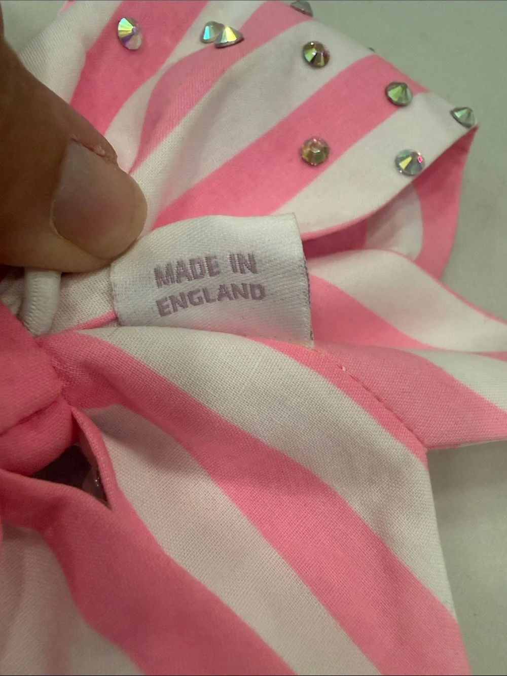 Pink and White Striped Bow by Bows of London